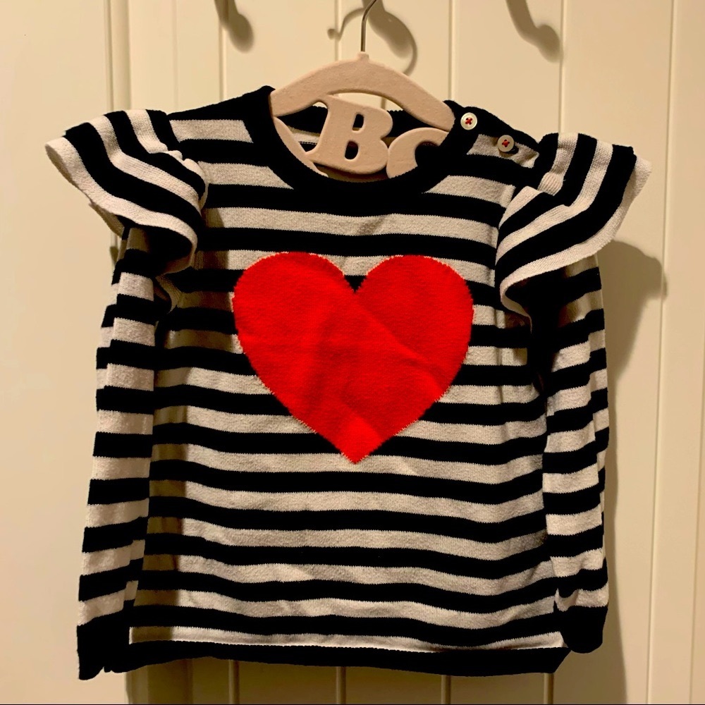 Tucker + Tate adorable sweater. Black and white stripes with ❤️ flutter …